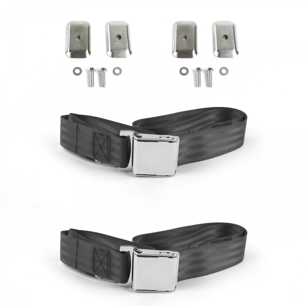 Ford Bronco 1966-1977 Airplane 2 Point Charcoal Lap Bench Seat Belt Kit with Bracketry - 3 Belts