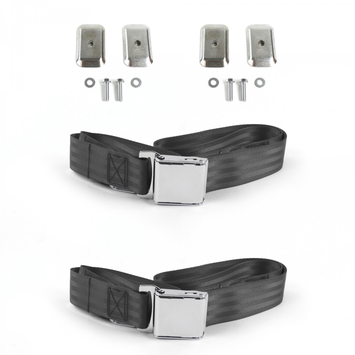 Chevy Cavalier 1982-1994 Airplane 2 Point Charcoal Lap Bench Seat Belt Kit with Bracketry - 3 Belts