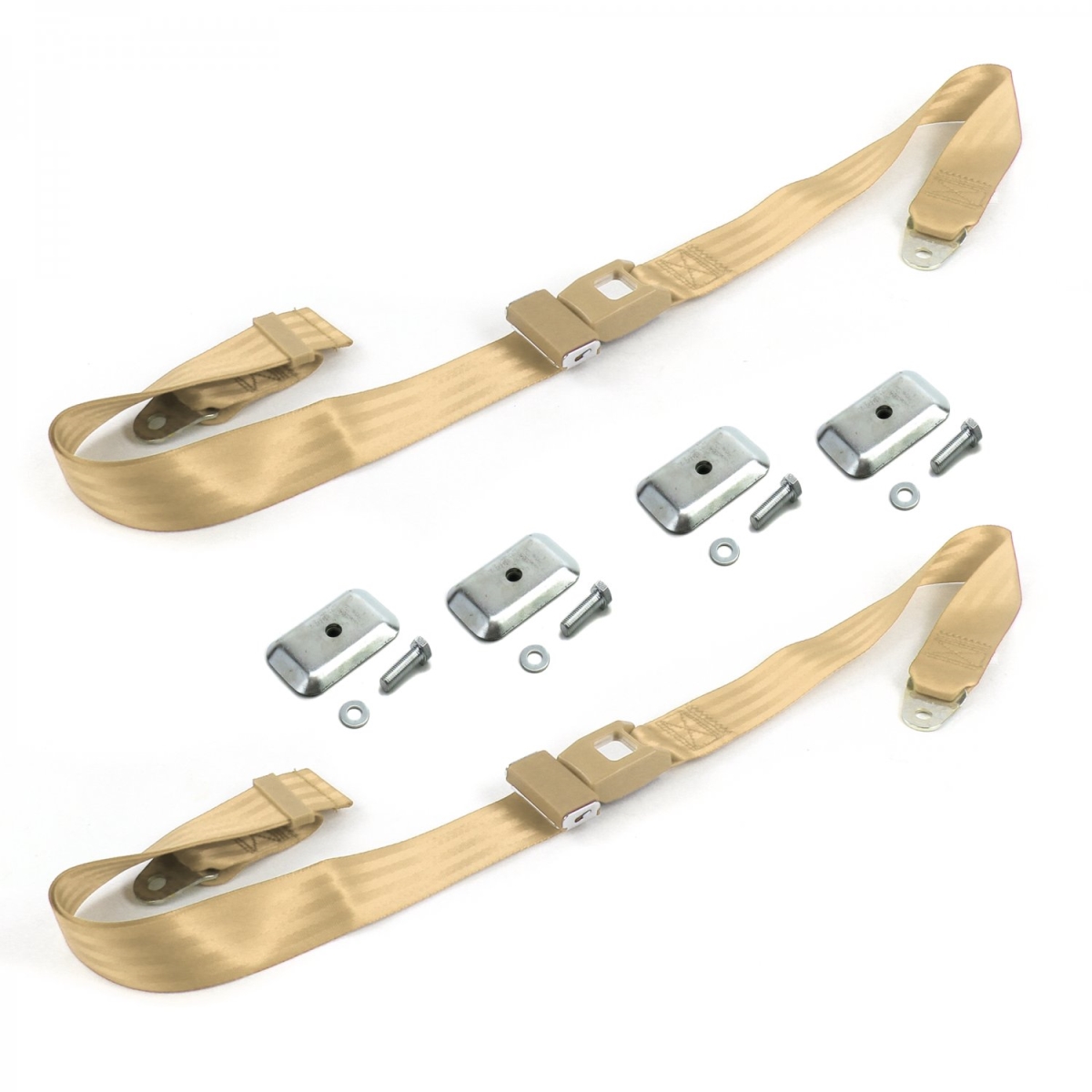 VW Type 2 Split 1949-1967 Standard 2 Point Tan Lap Bucket Seat Belt Kit with Bracketry - 2 Belts