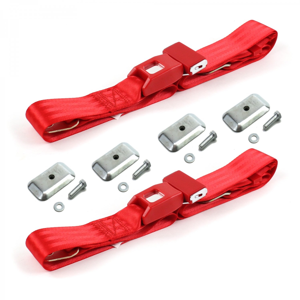 Camaro 1993-2002 Standard 2 Point Red Lap Bucket Seat Belt Kit with Bracketry - 2 Belts