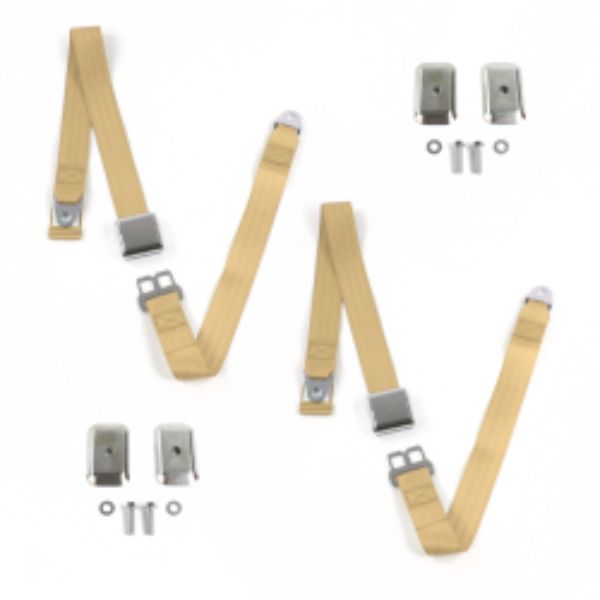 Chevy Nova 1975-1979 Airplane 2 Point Tan Lap Bucket Seat Belt Kit with Bracketry - 2 Belts