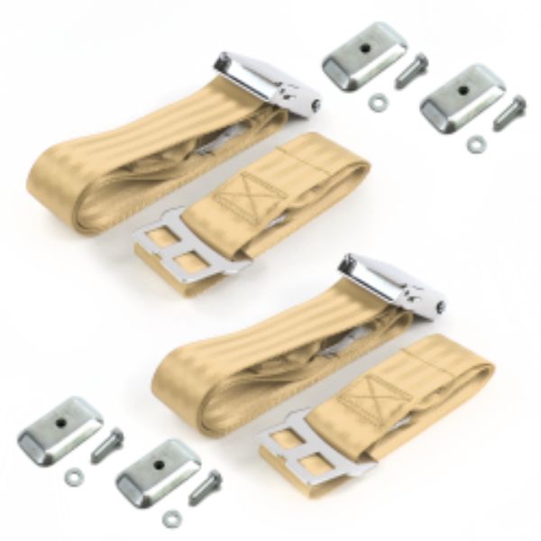 Chevy II 1966-1967 Airplane 2 Point Tan Lap Bucket Seat Belt Kit with Bracketry - 2 Belts