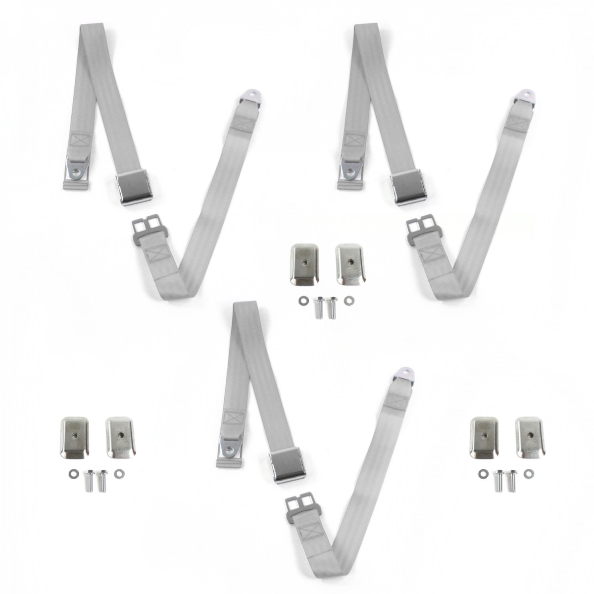 VW Type 2 Split 1949-1967 Airplane 2 Point Gray & Grey Lap Bench Seat Belt Kit with Bracketry - 3 Belts