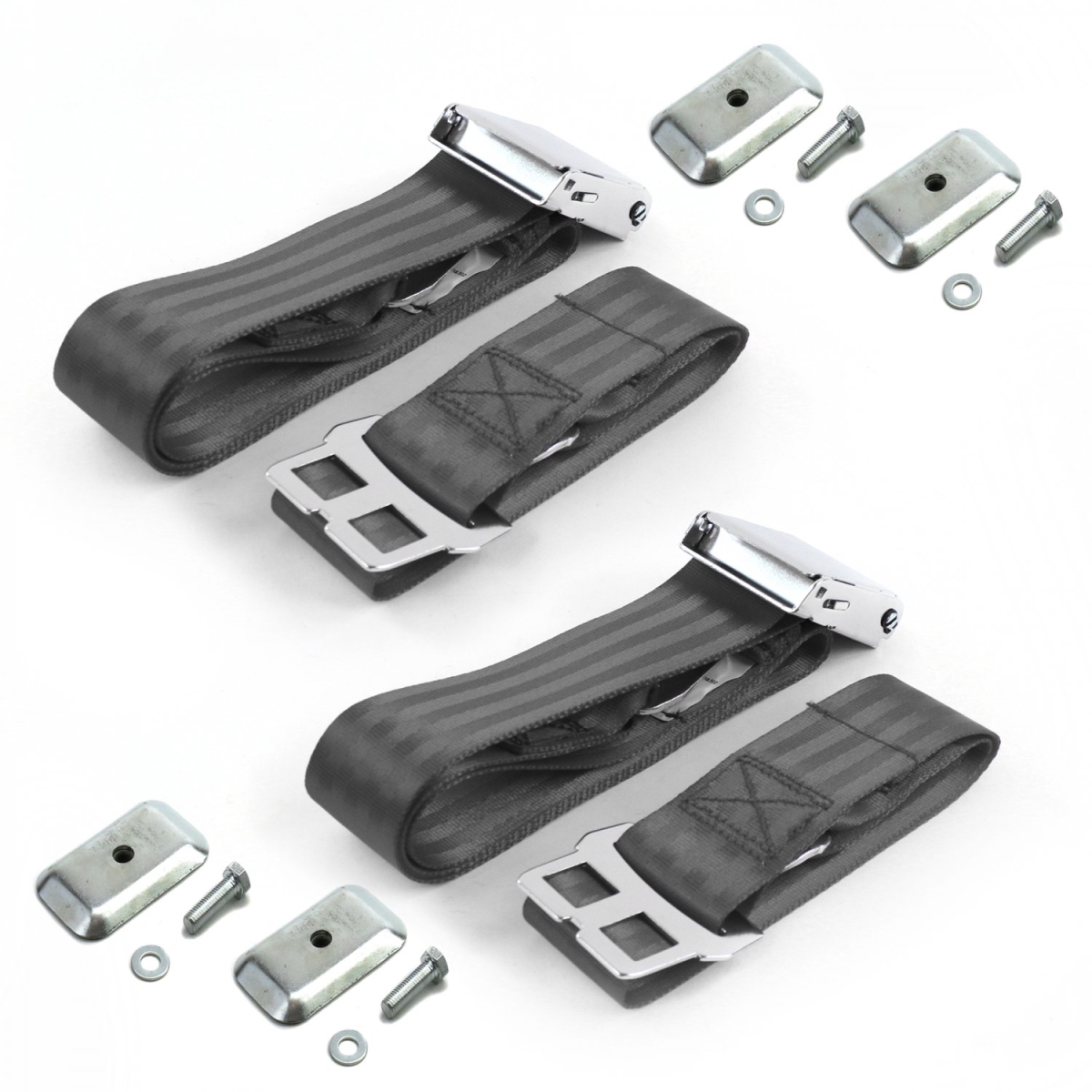 Chevy Nova 1975-1979 Airplane 2 Point Charcoal Lap Bench Seat Belt Kit with Bracketry - 3 Belts