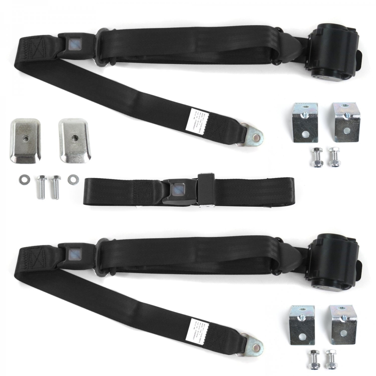 Chevy Truck 1960-1962 Standard 3 Point Black Retractable Bench Seat Belt Kit with Bracketry - 3 Belts