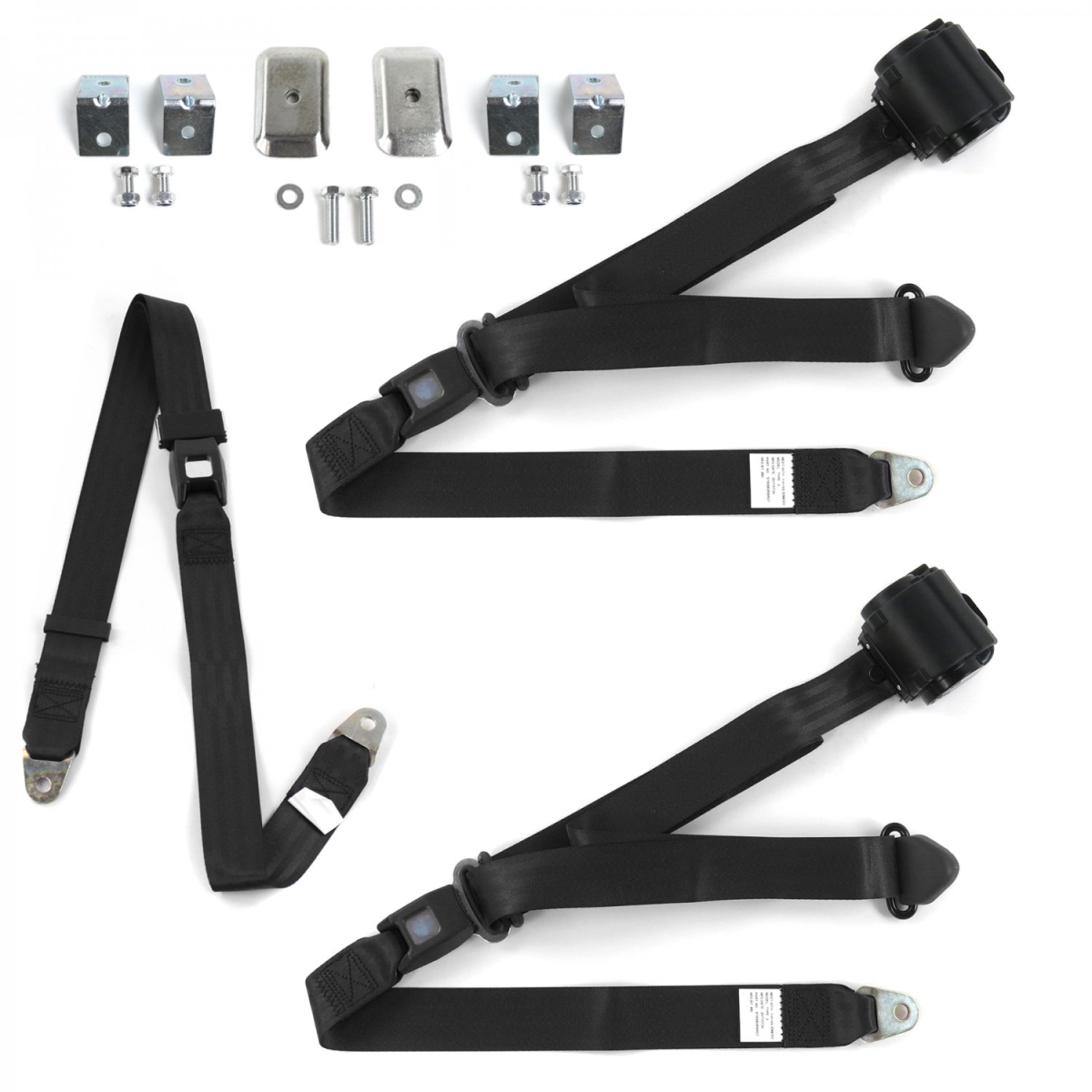 Ford Thunderbird 1967-1976 Standard 3 Point Black Retractable Bench Seat Belt Kit with Bracketry - 3 Belts