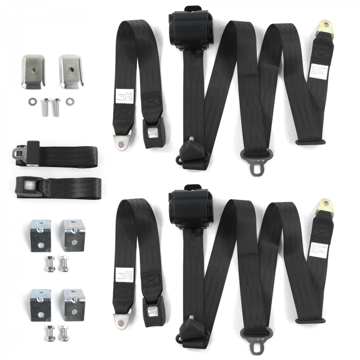 Chevy FS Blazer 1973-1991 Standard 3 Point Black Retractable Bench Seat Belt Kit with Bracketry - 3 Belts