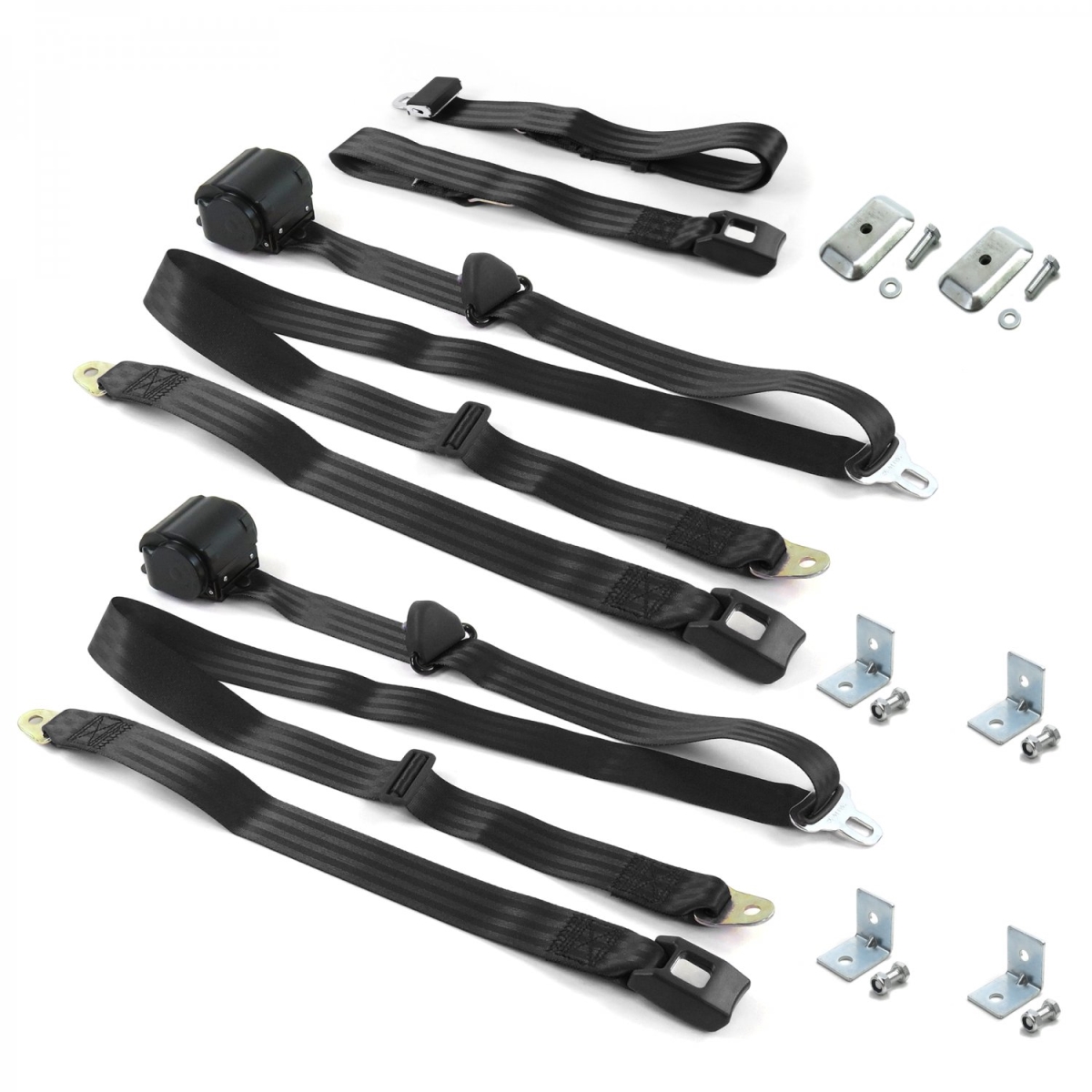 Jeep Wrangler 1987-1996 Standard 3 Point Black Retractable Bench Seat Belt Kit with Bracketry - 3 Belts