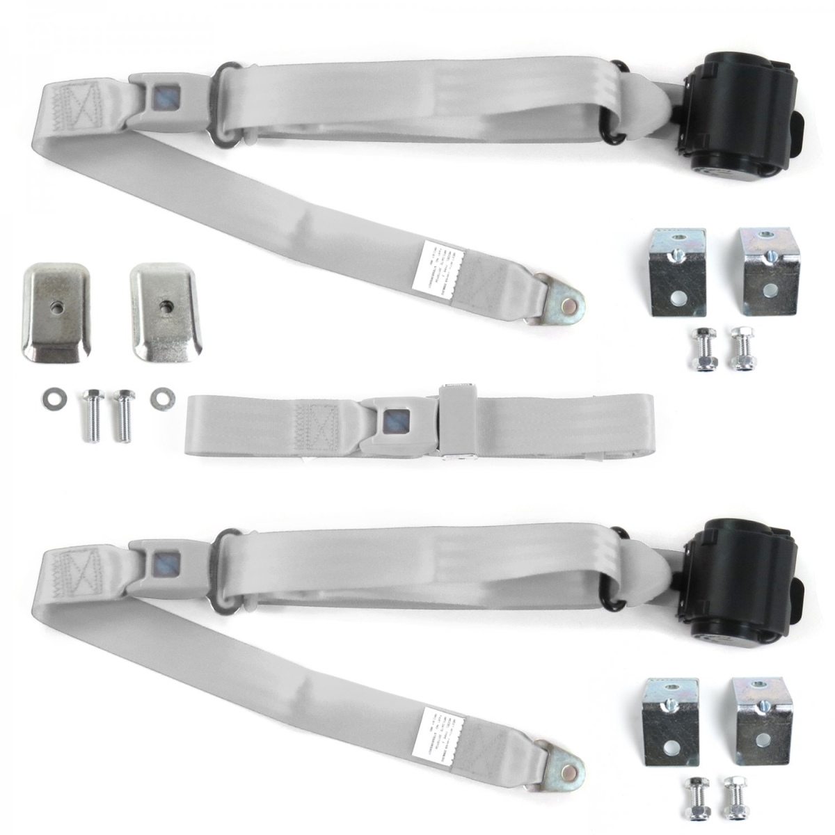 Ford Thunderbird 1980-1982 Standard 3 Point Gray & Grey Retractable Bench Seat Belt Kit with Bracketry - 3 Belts
