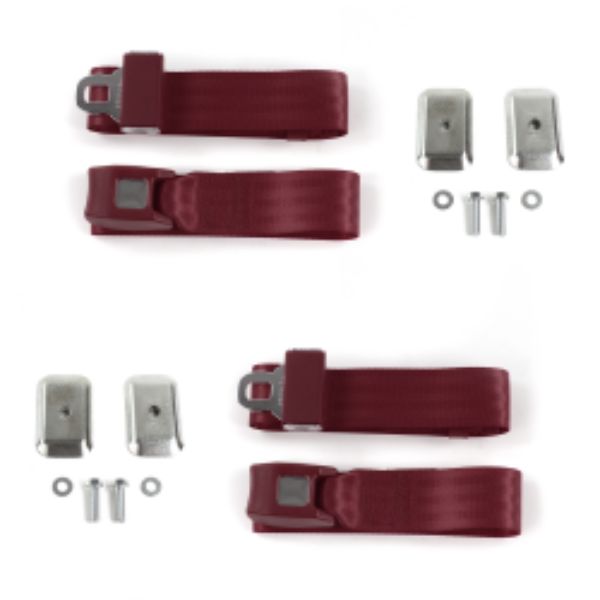 Chevy Impala 1958 Standard 2 Point Burgandy Lap Bucket Seat Belt Kit with Bracketry - 2 Belts