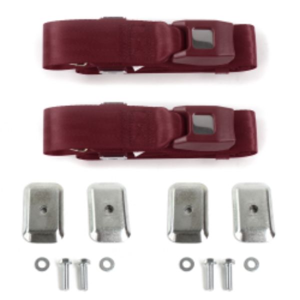 VW Type 2 Split 1949-1967 Standard 2 Point Burgandy Lap Bucket Seat Belt Kit with Bracketry - 2 Belts