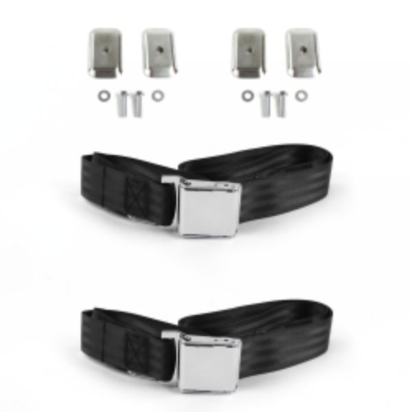 Camaro 1982-1992 Airplane 2 Point Black Lap Bucket Seat Belt Kit with Bracketry - 2 Belts