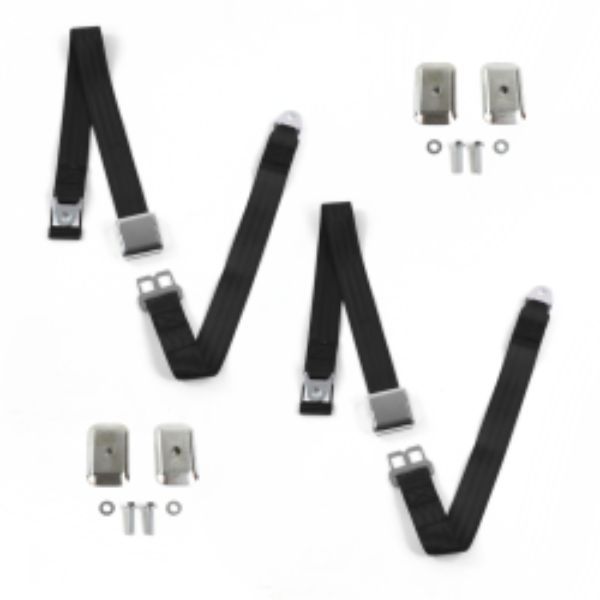 Chevy Impala 1961-1964 Airplane 2 Point Black Lap Bucket Seat Belt Kit with Bracketry - 2 Belts
