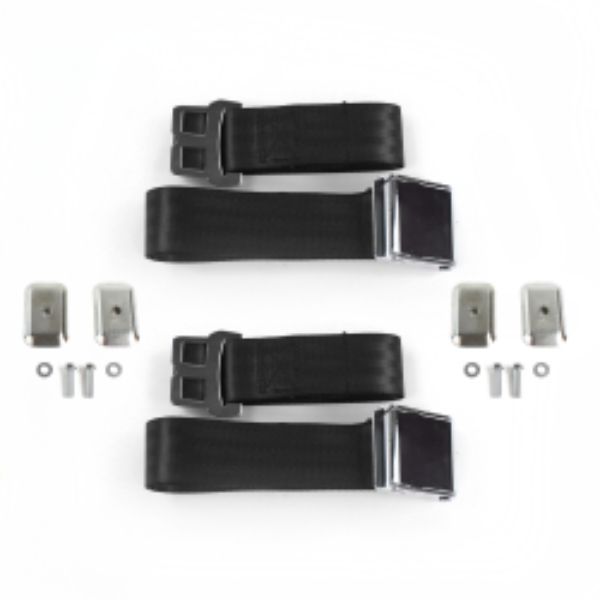 VW Type 1 Split 1947-1952 Airplane 2 Point Black Lap Bucket Seat Belt Kit with Bracketry - 2 Belts