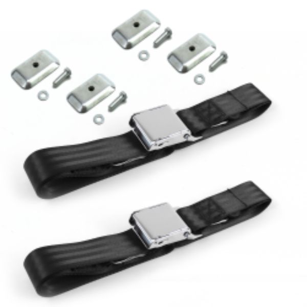 VW Karmann Ghia Airplane 2 Point Black Lap Bucket Seat Belt Kit with Bracketry - 2 Belts