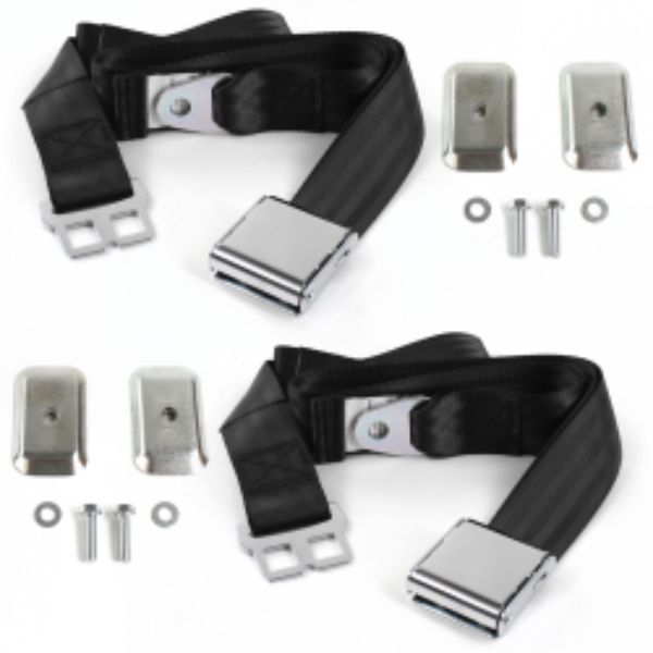 Ford Thunderbird 1955-1957 Airplane 2 Point Black Lap Bucket Seat Belt Kit with Bracketry - 2 Belts -  Geared2Golf, GE2410126