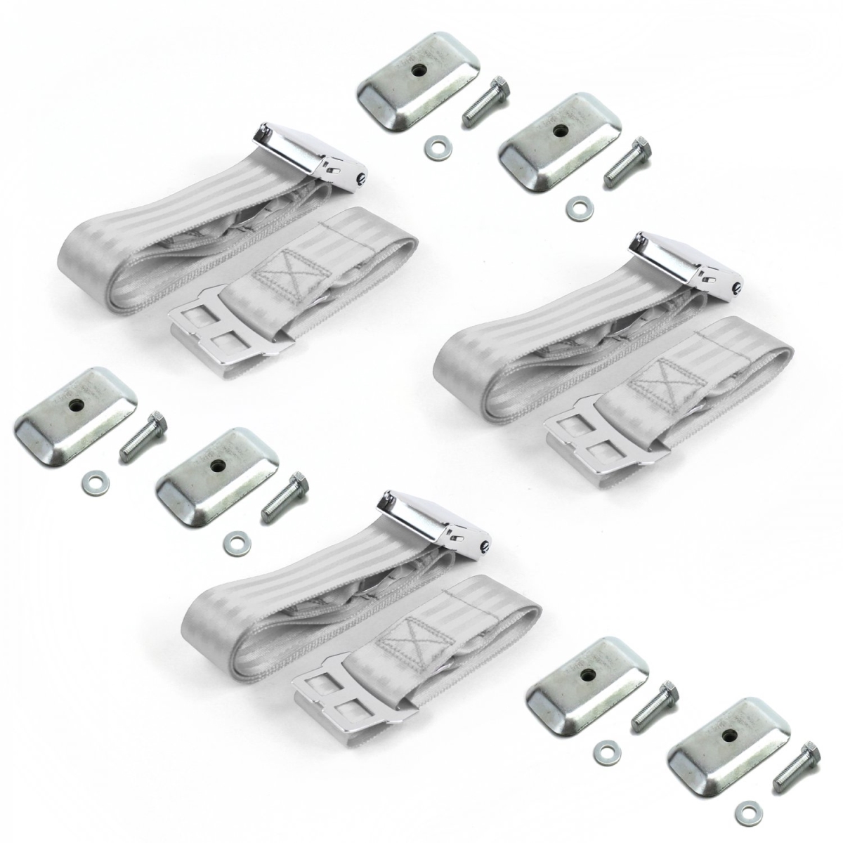 Chevy Impala 1959-1960 Airplane 2 Point Gray & Grey Lap Bench Seat Belt Kit with Bracketry - 3 Belts