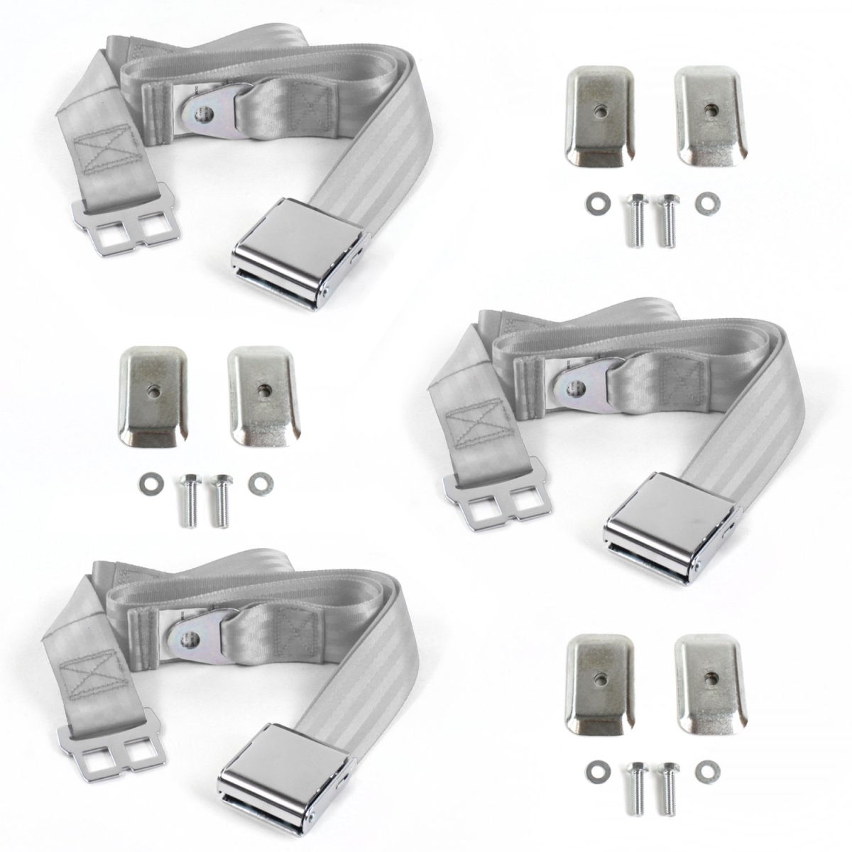 Chevy S10 Blazer 1982-1994 Airplane 2 Point Gray & Grey Lap Bench Seat Belt Kit with Bracketry - 3 Belts