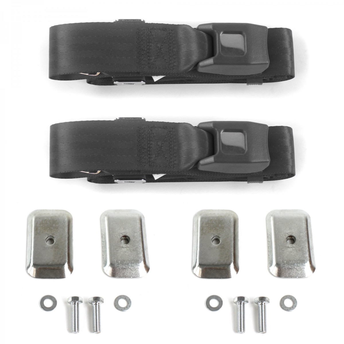 Nash Ambassador 1933-1957 Standard 2 Point Charcoal Lap Bucket Seat Belt Kit with Bracketry - 2 Belts