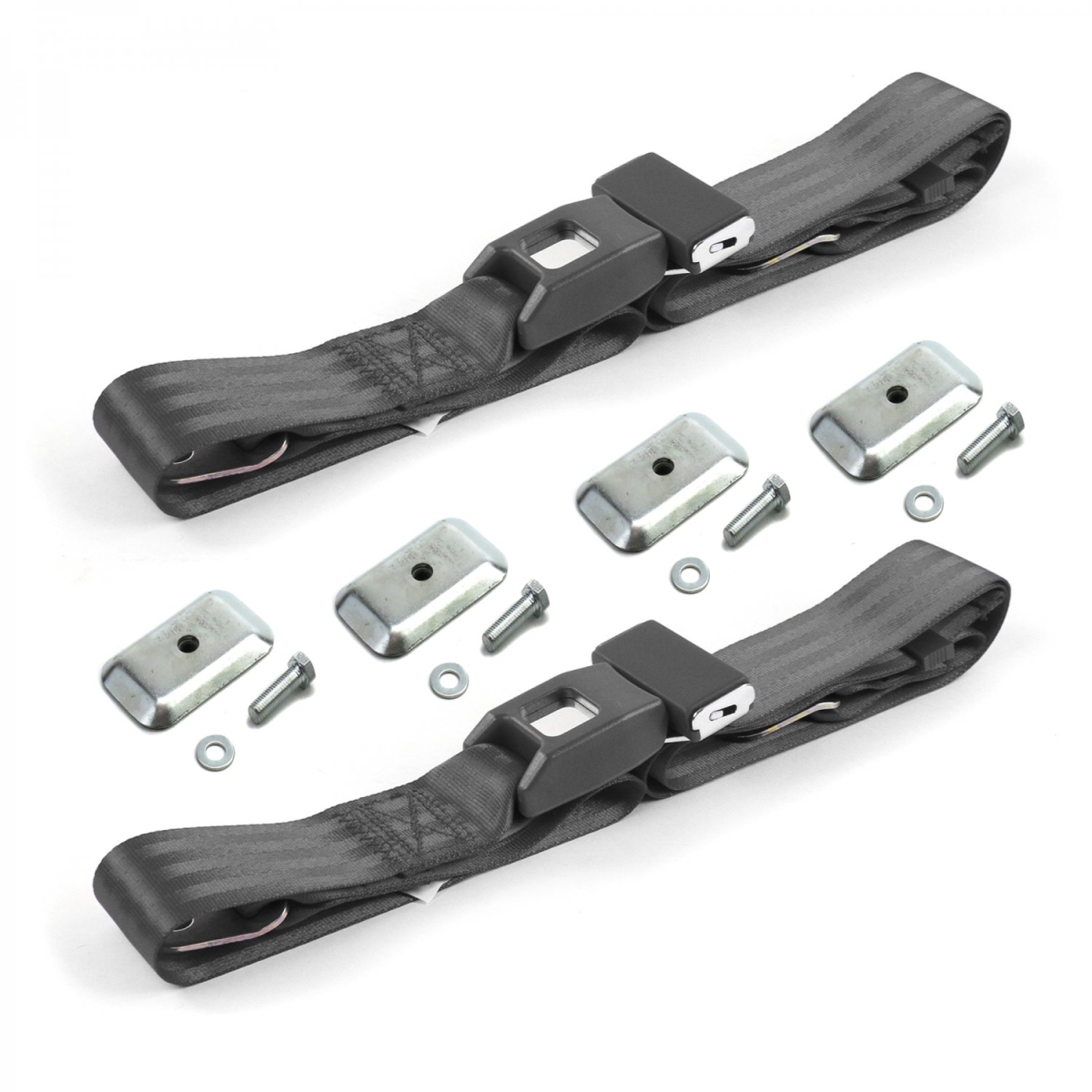 AMC Eagle 1979-1987 Standard 2 Point Charcoal Lap Bucket Seat Belt Kit with Bracketry - 2 Belts