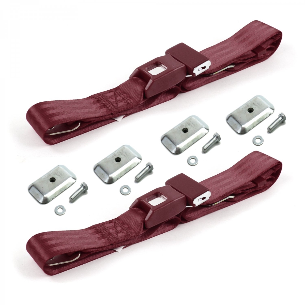 VW Type 1 Split 1947-1952 Standard 2 Point Burgandy Lap Bucket Seat Belt Kit with Bracketry - 2 Belts