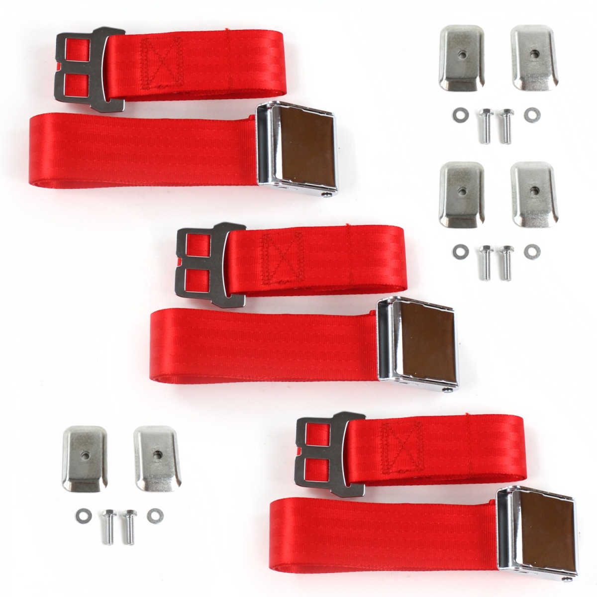 Jeep Wrangler 1987-1996 Airplane 2 Point Red Lap Bench Seat Belt Kit with Bracketry - 3 Belts