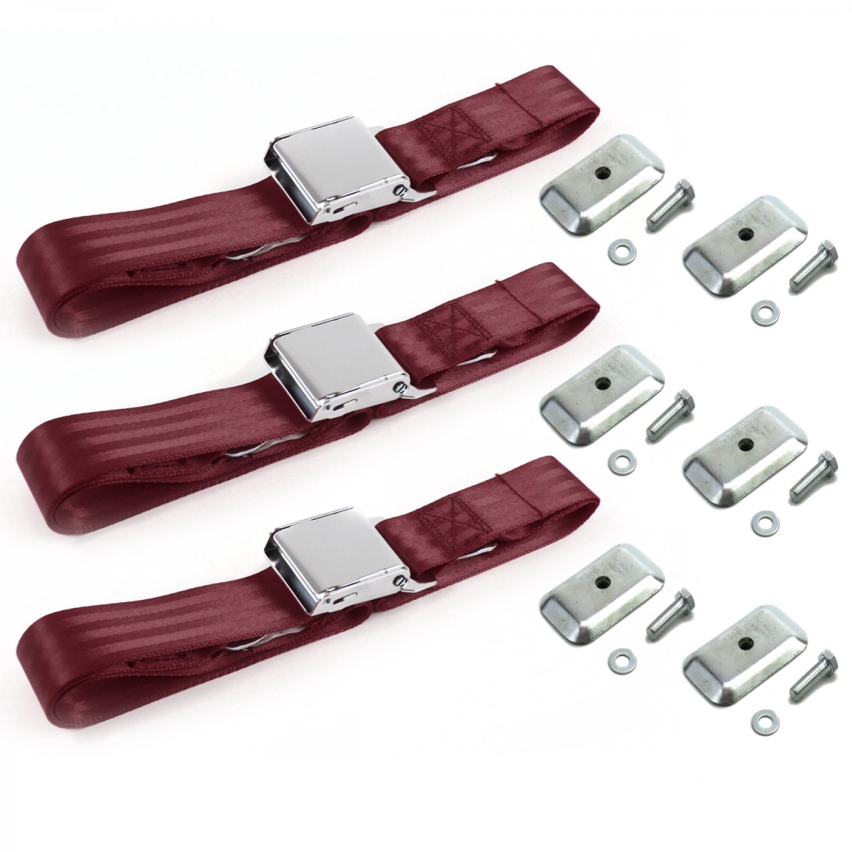 679803 Chevy S10 Blazer 1982-1994 Airplane 2 Point Burgandy Lap Bench Seat Belt Kit with Bracketry - 3 Belts -  safeTboy