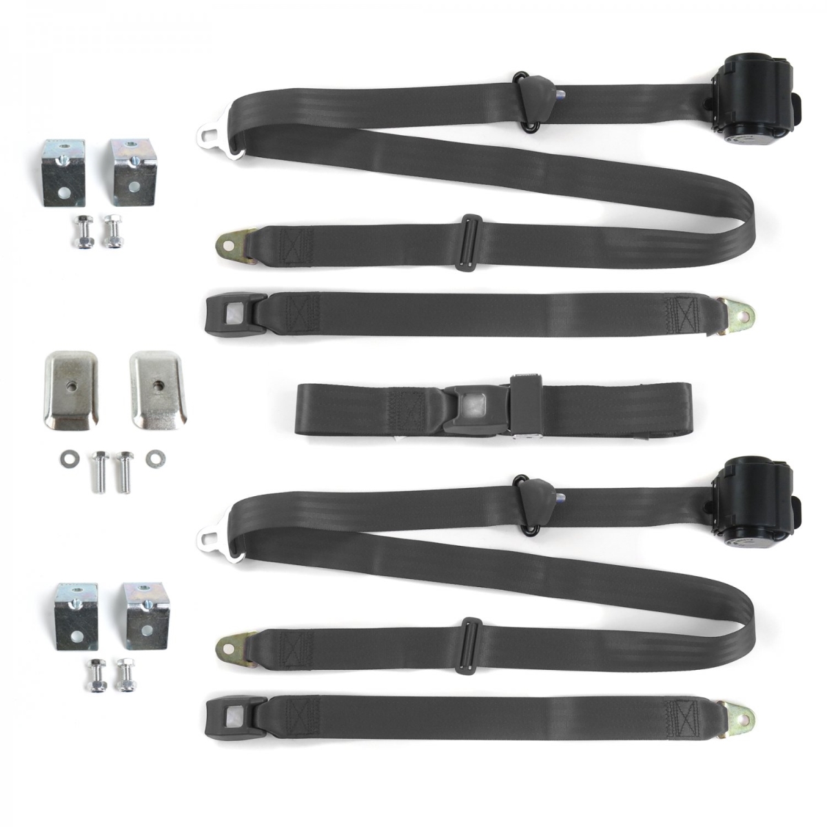 Ford Thunderbird 1961-1966 Standard 3 Point Charcoal Retractable Bench Seat Belt Kit with Bracketry - 3 Belts
