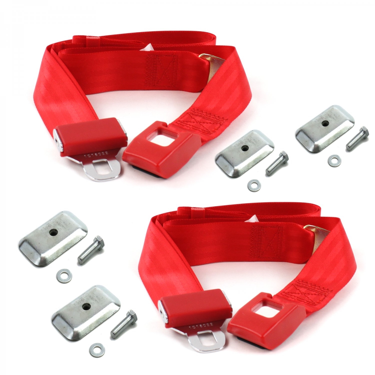 Ford Bronco 1966-1977 Standard 2 Point Red Lap Bucket Seat Belt Kit with Bracketry - 2 Belts