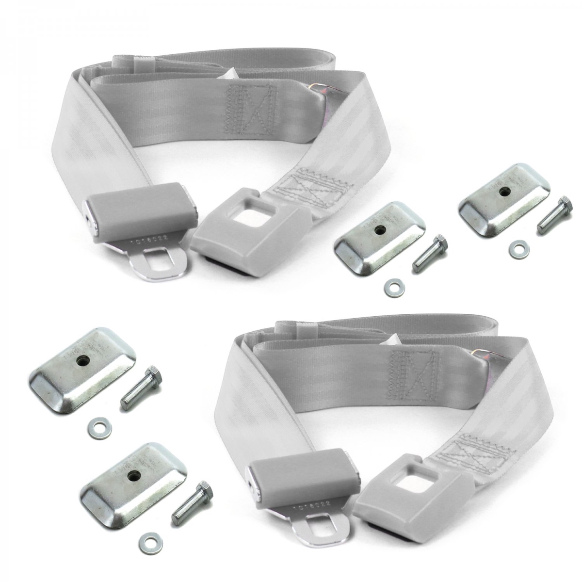Chevy Cavalier 1982-1994 Standard 2 Point Gray & Grey Lap Bucket Seat Belt Kit with Bracketry - 2 Belts