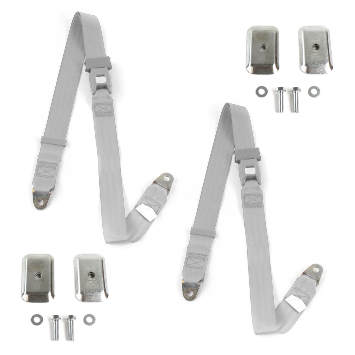VW Type 2 Split 1949-1967 Standard 2 Point Gray & Grey Lap Bucket Seat Belt Kit with Bracketry - 2 Belts
