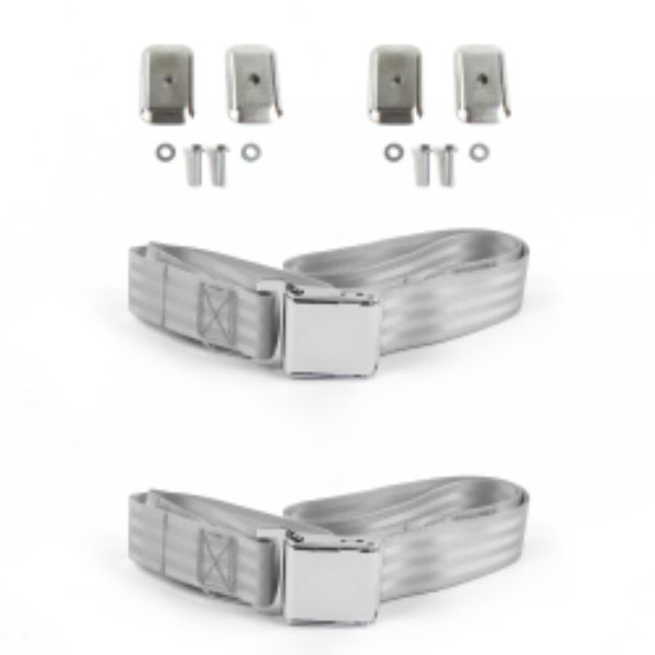 VW Type 1 Split 1947-1952 Airplane 2 Point Gray & Grey Lap Bucket Seat Belt Kit with Bracketry - 2 Belts