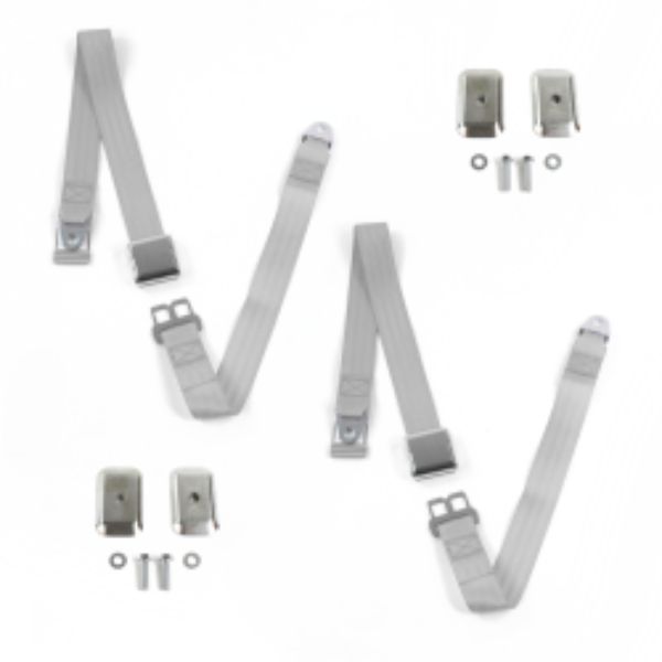 Ford Thunderbird 1967-1976 Airplane 2 Point Gray & Grey Lap Bucket Seat Belt Kit with Bracketry - 2 Belts