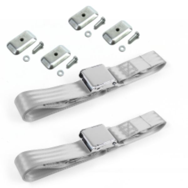 Ford Bronco 1966-1977 Airplane 2 Point Gray & Grey Lap Bucket Seat Belt Kit with Bracketry - 2 Belts