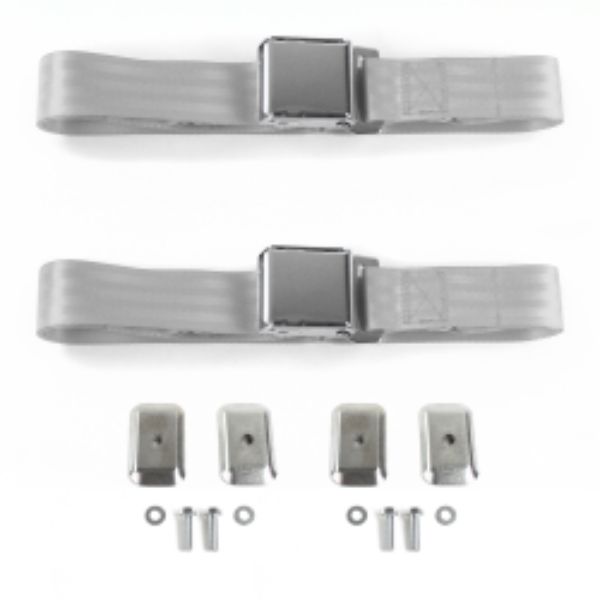 Chevy Cavalier 1982-1994 Airplane 2 Point Gray & Grey Lap Bucket Seat Belt Kit with Bracketry - 2 Belts