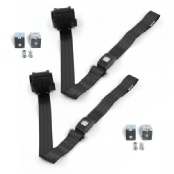 Buick Roadmaster 1957-1958 Standard 2 Point Black Retractable Bucket Seat Belt Kit with Bracketry - 2 Belts