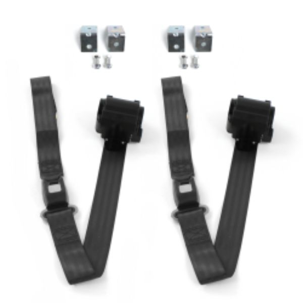 Buick Special 1949-1958 Standard 2 Point Black Retractable Bucket Seat Belt Kit with Bracketry - 2 Belts