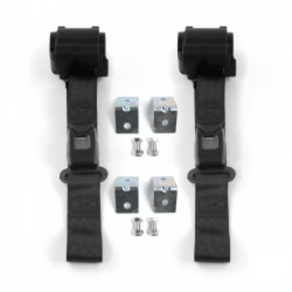 VW Type 1 1958-1967 Standard 2 Point Black Retractable Bucket Seat Belt Kit with Bracketry - 2 Belts