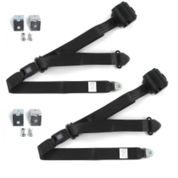 Ford Thunderbird 1977-1979 Standard 3 Point Black Retractable Bucket Seat Belt Kit with Bracketry - 2 Belts