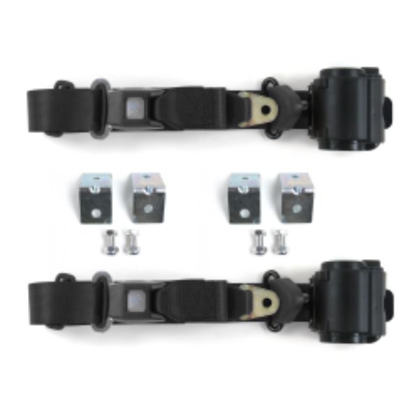 VW Type 1 1958-1967 Standard 3 Point Black Retractable Bucket Seat Belt Kit with Bracketry - 2 Belts