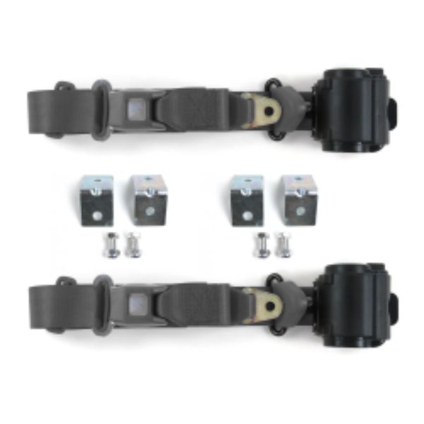 Ford 1932 Model B Standard 3 Point Charcoal Retractable Bucket Seat Belt Kit with Bracketry - 2 Belts