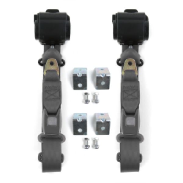 Ford Thunderbird 1977-1979 Standard 3 Point Charcoal Retractable Bucket Seat Belt Kit with Bracketry - 2 Belts