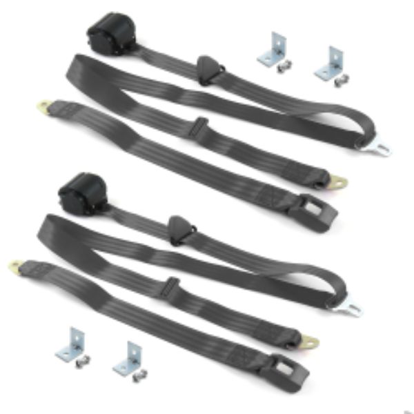 Jeep Gladiator 1962-1988 Standard 3 Point Charcoal Retractable Bucket Seat Belt Kit with Bracketry - 2 Belts