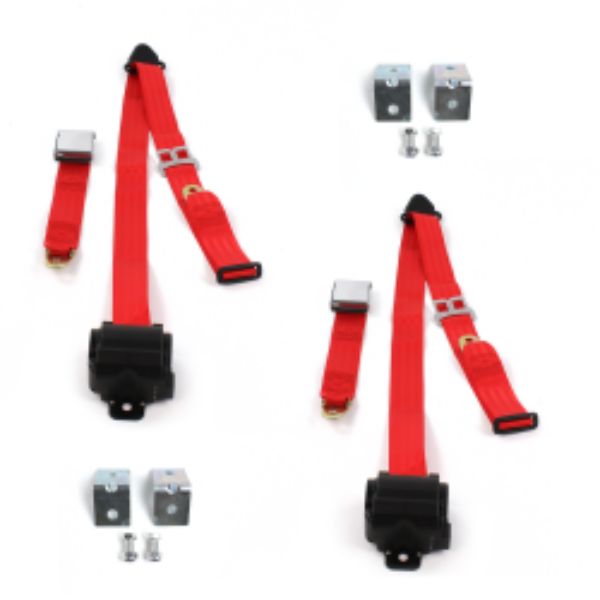 Chevy S10 Blazer 1982-1994 Airplane 3 Point Red Retractable Bucket Seat Belt Kit with Bracketry - 2 Belts