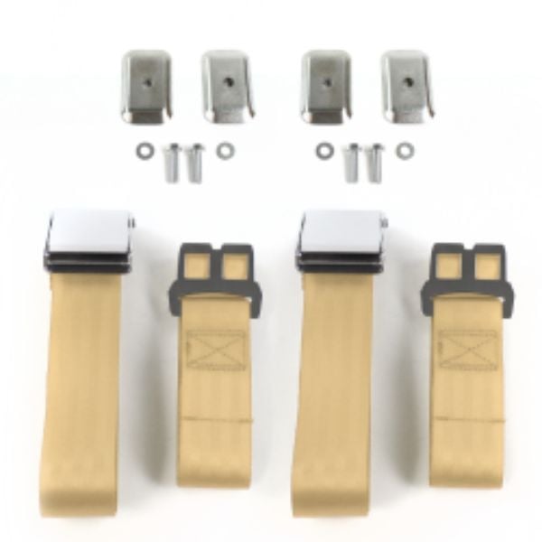 VW Type 1 1958-1967 Airplane 2 Point Tan Lap Bucket Seat Belt Kit with Bracketry - 2 Belts