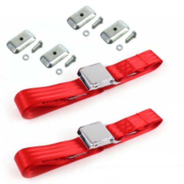 Camaro 1982-1992 Airplane 2 Point Red Lap Bucket Seat Belt Kit with Bracketry - 2 Belts