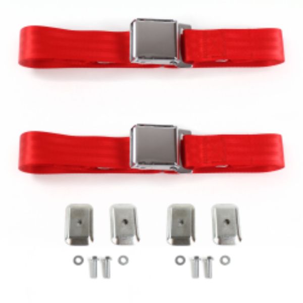 Camaro 1970-1981 Airplane 2 Point Red Lap Bucket Seat Belt Kit with Bracketry - 2 Belts