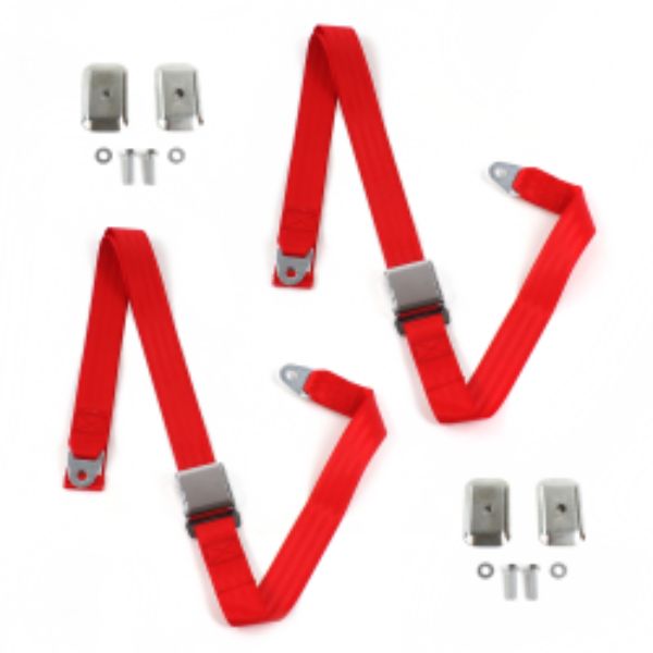 Frazer Nash 1948-1967 Airplane 2 Point Red Lap Bucket Seat Belt Kit with Bracketry - 2 Belts
