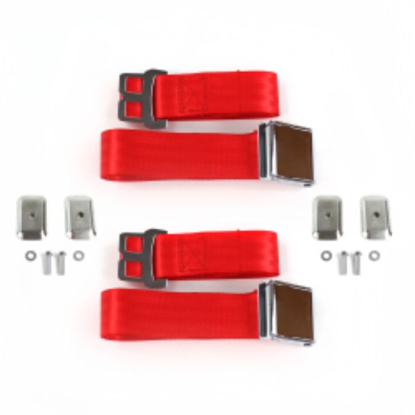 Chevy Cavalier 1982-1994 Airplane 2 Point Red Lap Bucket Seat Belt Kit with Bracketry - 2 Belts