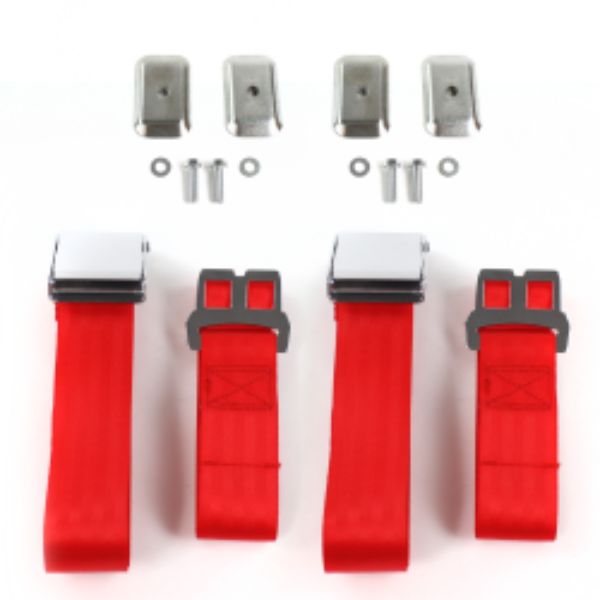 AMC Gremlin 1970-1979 Airplane 2 Point Red Lap Bucket Seat Belt Kit with Bracketry - 2 Belts